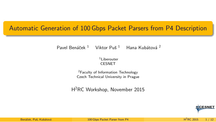 automatic generation of 100 gbps packet parsers from p4