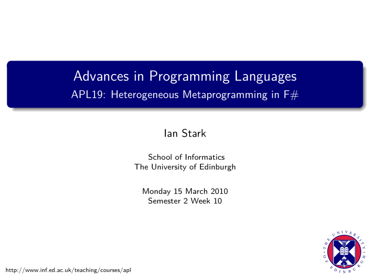 advances in programming languages