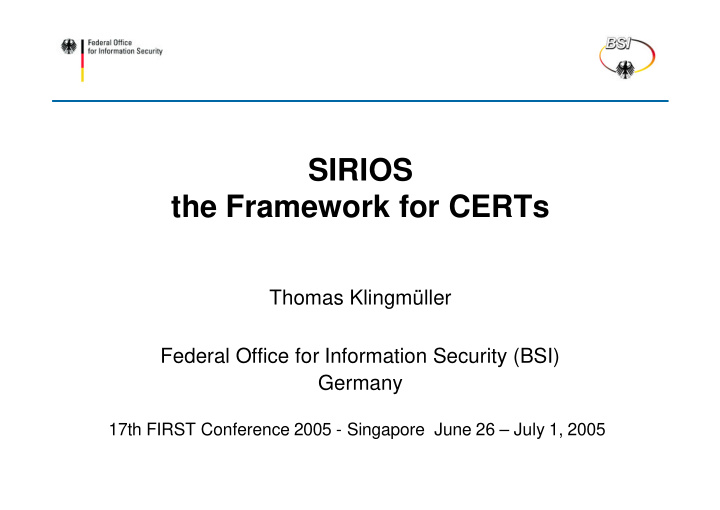 sirios the framework for certs