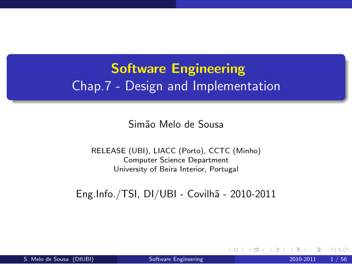 software engineering chap 7 design and implementation