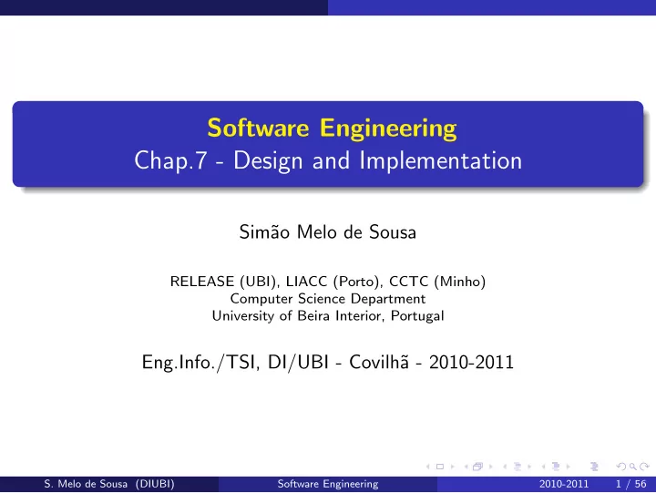 software engineering chap 7 design and implementation