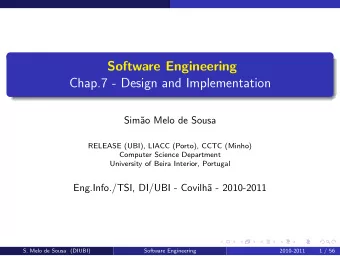 Software Engineering  Chap.7 - Design and Implementation  Sim  ao Melo de Sousa  RELEASE (UBI),