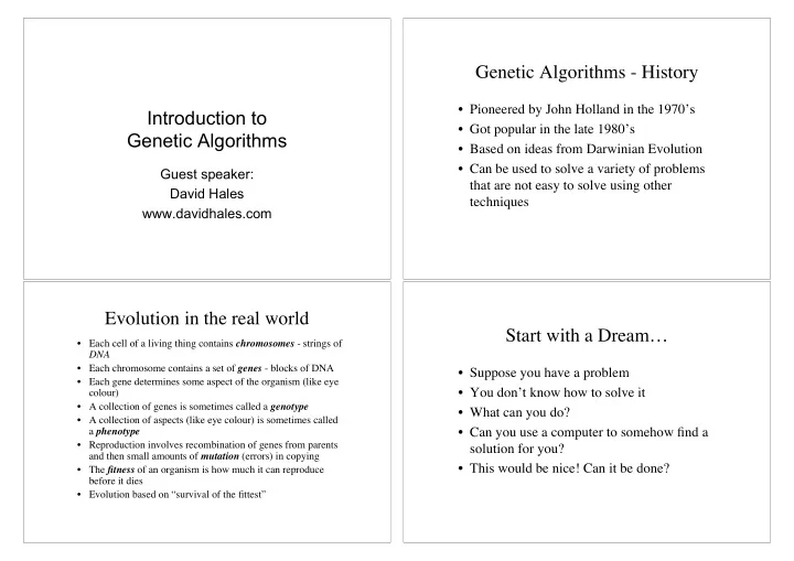 genetic algorithms history