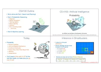 CS4100 Outline  CS 4100: Artificial Intelligence  We  Were  re done  one with  h Part  art I: