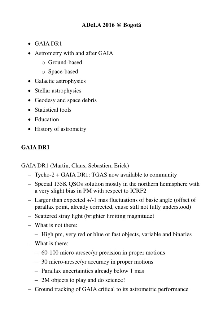 adela 2016 bogot gaia dr1 astrometry with and after gaia