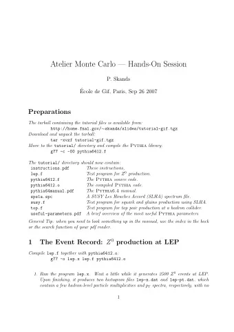 Atelier Monte Carlo  Hands-On Session  P. Skands    Ecole de Gif, Paris, Sep 26 2007