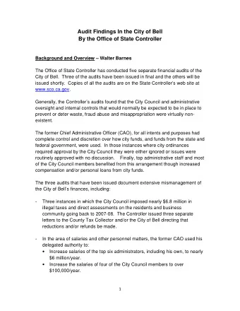 Audit Findings In the City of Bell  By the Office of State Controller  Background and Overview