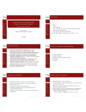 Administrivia  CSCE150A  CSCE150A  Computer Science &amp; Engineering 150A  Administrivia  Problem