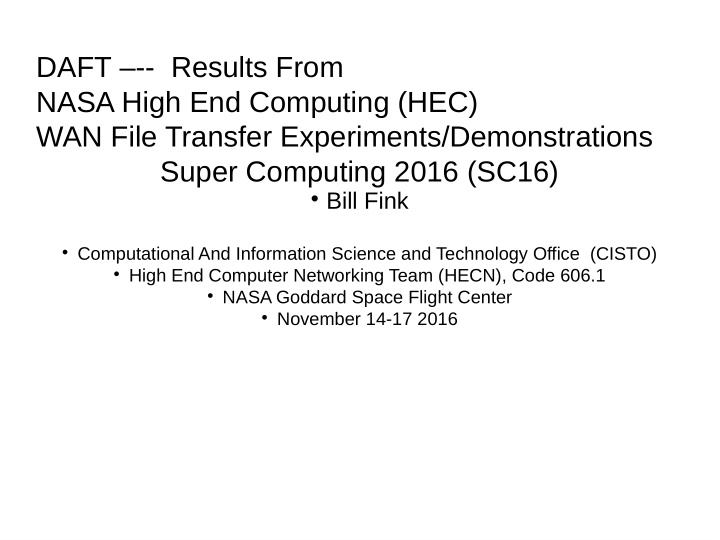 daft results from nasa high end computing hec wan file