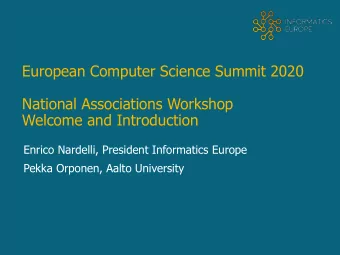 European Computer Science Summit 2020  National Associations Workshop  Welcome and Introduction