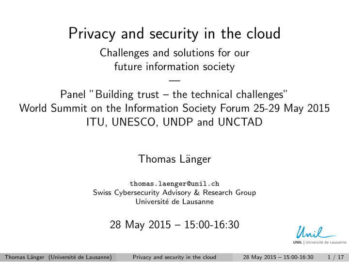 privacy and security in the cloud
