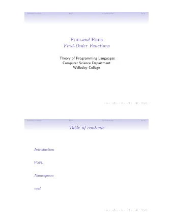 Fofl and Fobs  First-Order Functions  Theory of Programming Languages  Computer Science Department