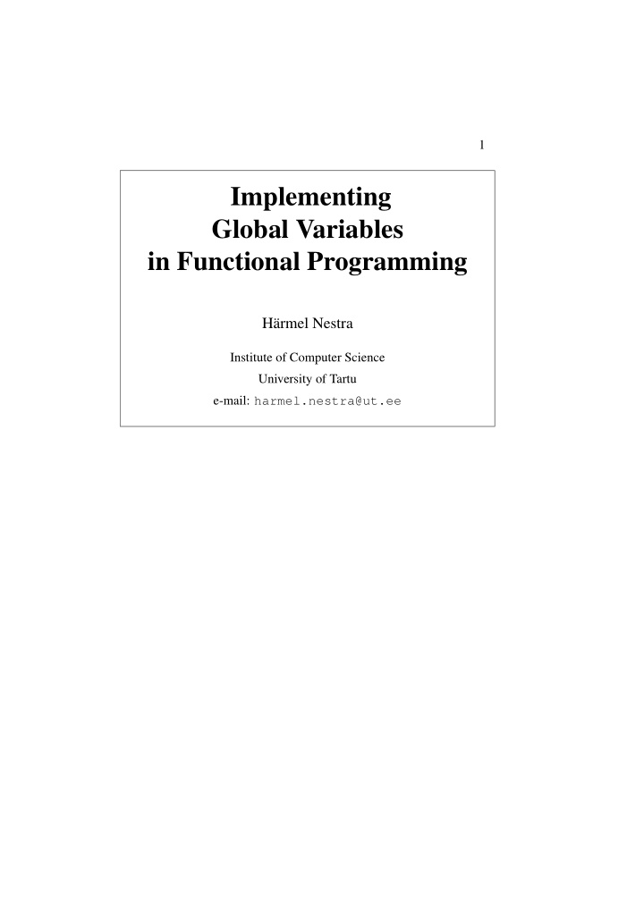 implementing global variables in functional programming