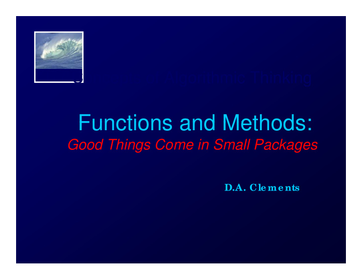 functions and methods functions and methods