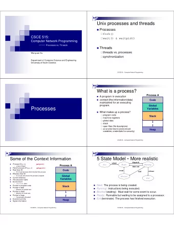 Processes  Variables  What makes up a process?  program code  Stack  machine registers