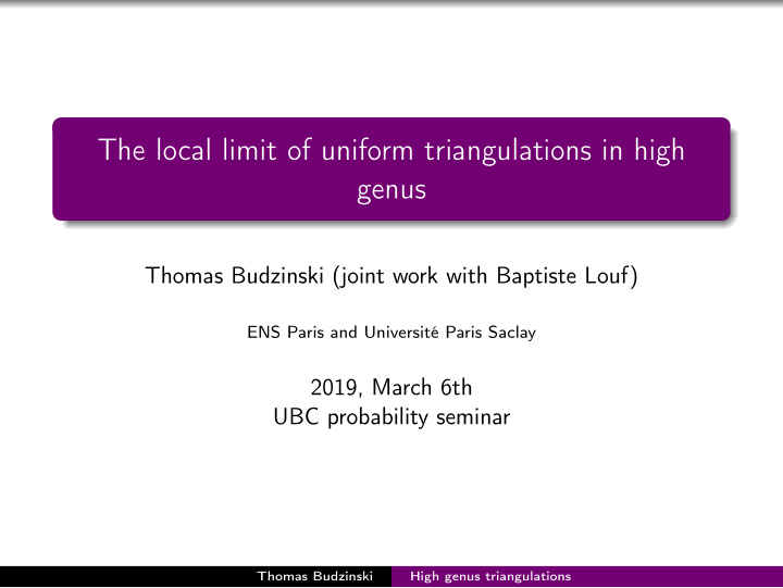 the local limit of uniform triangulations in high genus