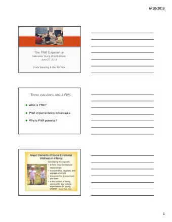 6/18/2018  The PIWI Experience  Nebraska Young Child Institute  June 27, 2018  Linda Esterling