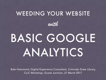 BASIC GOOGLE  ANALYTICS Babi Hammond, Digital Experience Consultant, Colorado State Library
