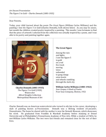 Art Docent Presentation The Figure 5 in Gold  Charles Demuth (1883-1935)  Dear Parents, Today,