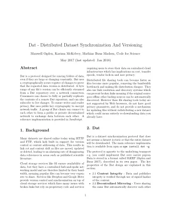 Dat - Distributed Dataset Synchronization And Versioning  Maxwell Ogden, Karissa McKelvey, Mathias