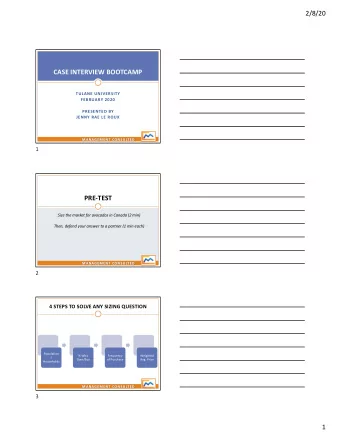 CASE INTERVIEW BOOTCAMP  TULANE UNIVERSITY  FEBRUARY 2020  PRESENTED BY  JENNY RAE LE ROUX