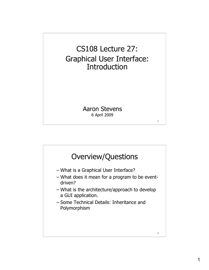 cs108 lecture 27 graphical user interface introduction