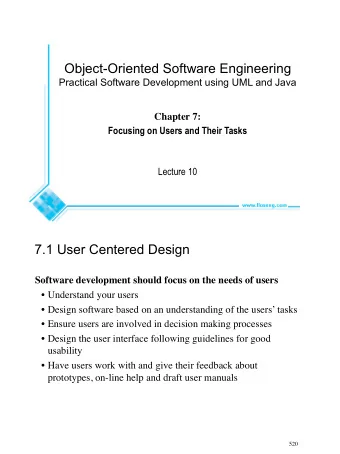 Object-Oriented Software Engineering  Practical Software Development using UML and Java  Chapter 7: