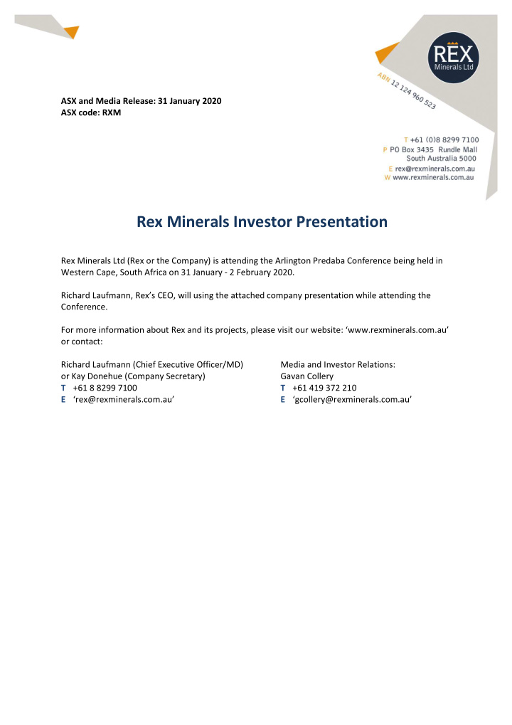 rex minerals investor presentation