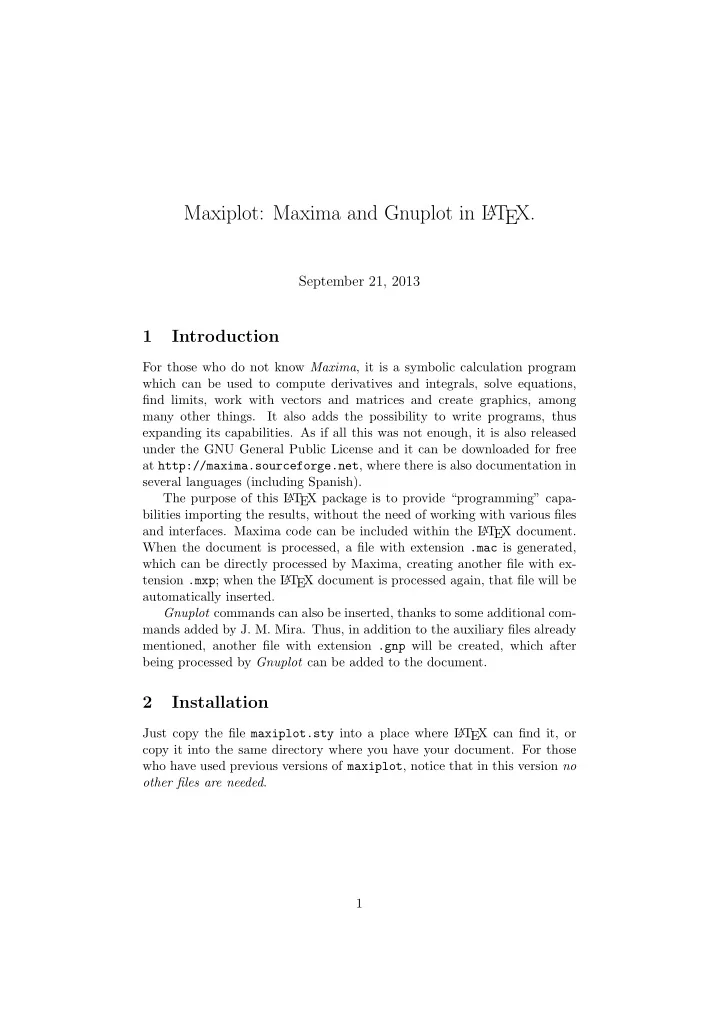 maxiplot maxima and gnuplot in l a t ex