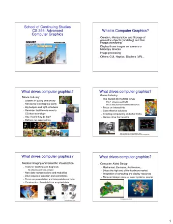 School of Continuing Studies  CS 395: Advanced  What is Computer Graphics?  Computer Graphics _