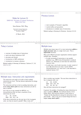 Previous Lecture  Slides for Lecture 21  ENCM 501: Principles of Computer Architecture  Winter 2014