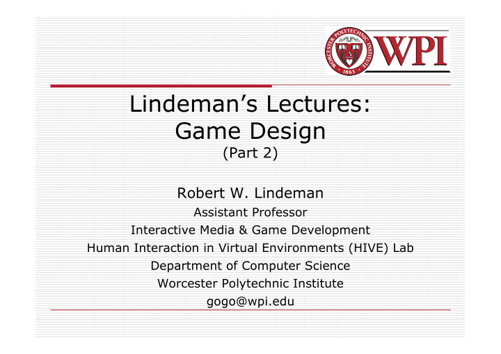 lindeman s lectures game design