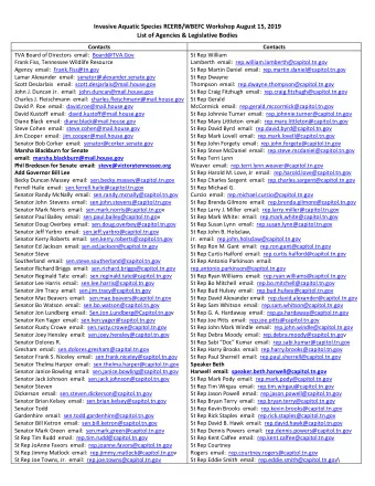 Invasive Aquatic Species RCERB/WBEFC Workshop August 15, 2019  List of Agencies &amp; Legislative