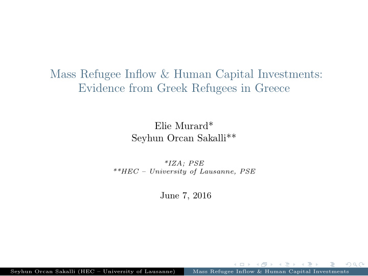 mass refugee inflow human capital investments evidence