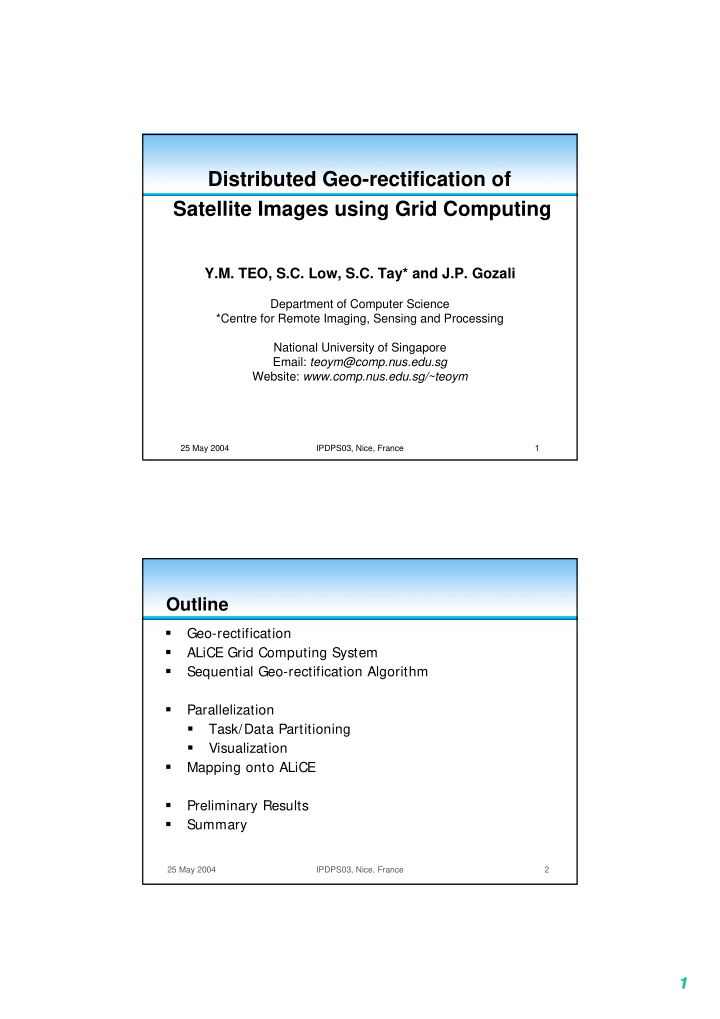 distributed geo rectification of satellite images using