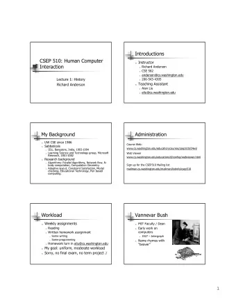 Introductions  CSEP 510: Human Computer n Instructor  Interaction n Richard Anderson n CSE 582 n