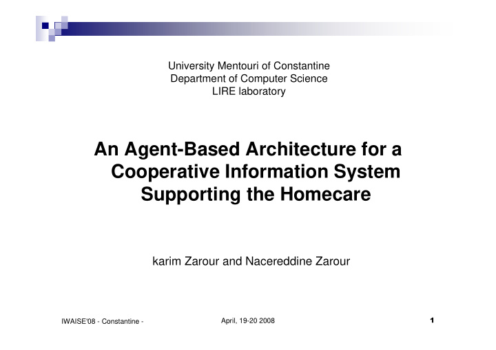 an agent based architecture for a cooperative information