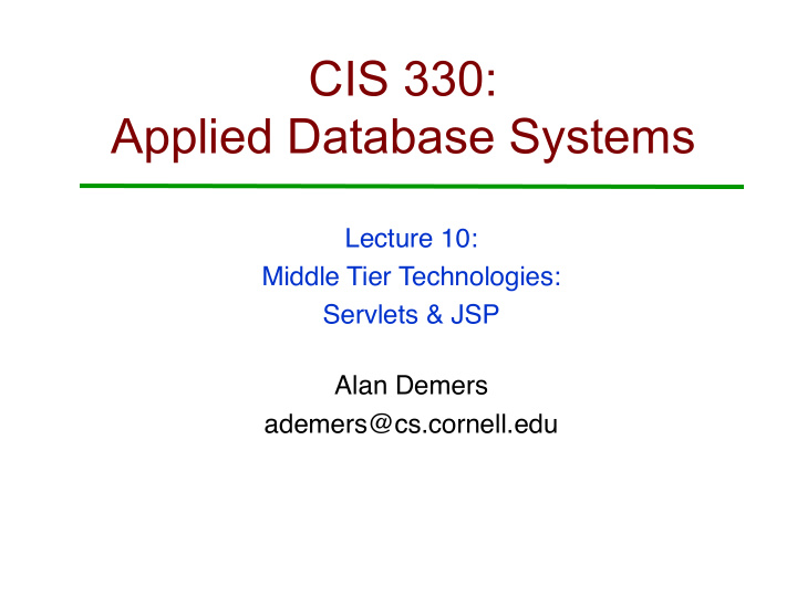 cis 330 applied database systems