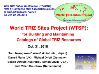 World TRIZ Sites Project (WTSP):  for Building and Maintaining  Catalogs of Global TRIZ Resources