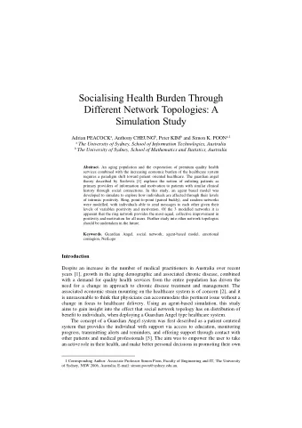 Socialising Health Burden Through  Different Network Topologies: A Simulation Study Adrian PEACOCK