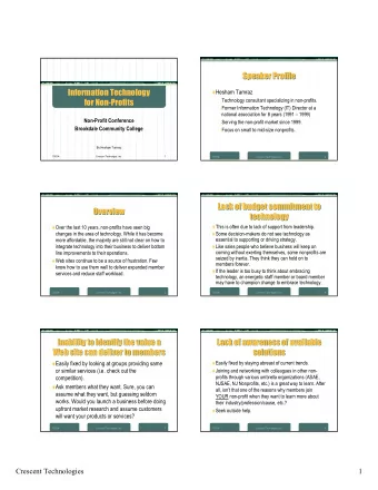 Speaker Profile  Speaker Profile  Information Technology  Hesham Tamraz  Technology