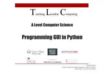 Outline  A first program  Concepts in G raphical U ser I nterface  Components / widgets
