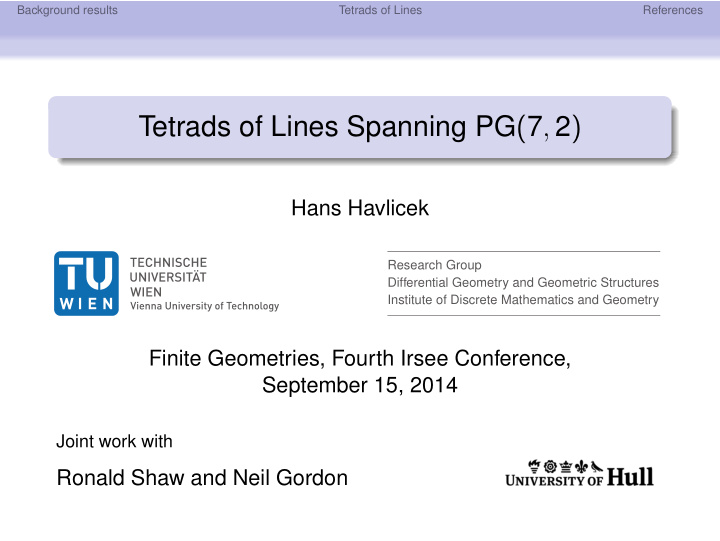 tetrads of lines spanning pg 7 2