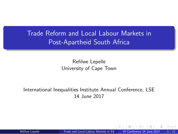 trade reform and local labour markets in post apartheid