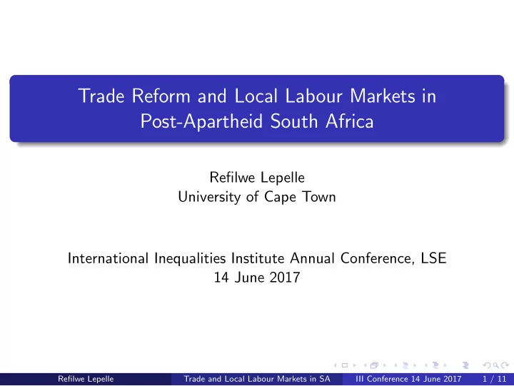 trade reform and local labour markets in post apartheid