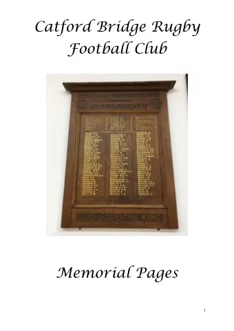 Catford Bridge Rugby  Football Club  Memorial Pages  1 Index Introduction - page 3 Finding the