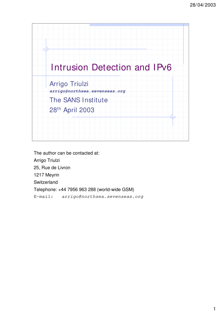 intrusion detection and ipv6