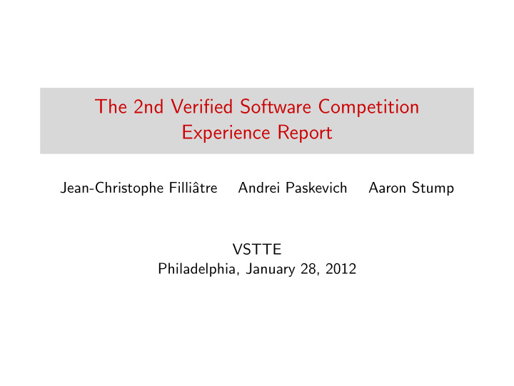 the 2nd verified software competition experience report