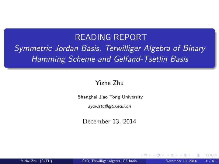 reading report symmetric jordan basis terwilliger algebra