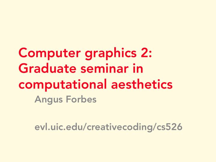 computer graphics 2 graduate seminar in computational